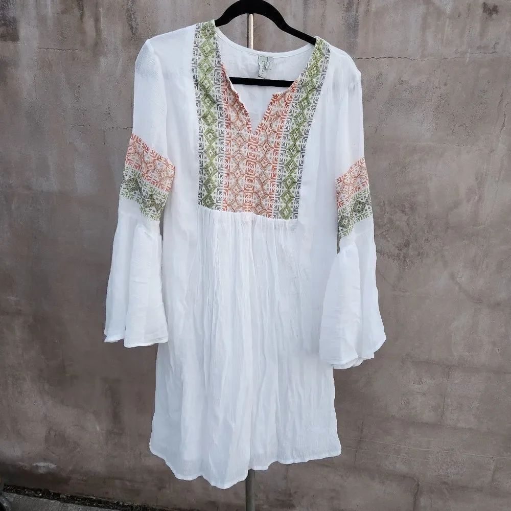 Sahalie embroidered white gauze dress